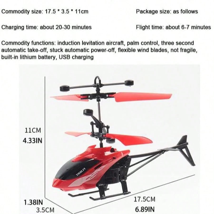 Mini Toy Airplane Gesture Sensing Indoor Flying Helicopter Toys, Remote-Controlled Helicopter Children's Toys With LED Lights, Birthday Gifts For Boys And Girls (Red)