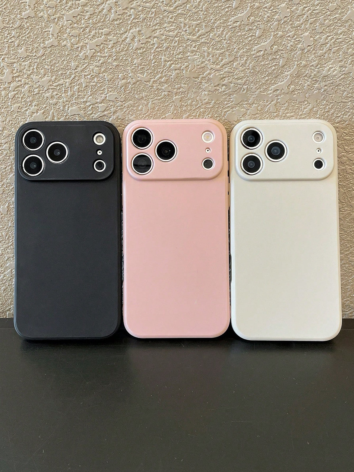 Minimalist Cute White Pink Black Silicone Solid Color Material 3pcs Minimalist Solid Color Silicone Phone Cases In Black White Pink Compatible With IPhone 17 Pro Max & Galaxy Phones Protective Covers