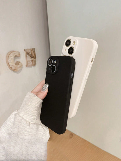 Minimalist Cute White Pink Black Silicone Solid Color Material 3pcs Minimalist Solid Color Silicone Phone Cases In Black White Pink Compatible With IPhone 17 Pro Max & Galaxy Phones Protective Covers