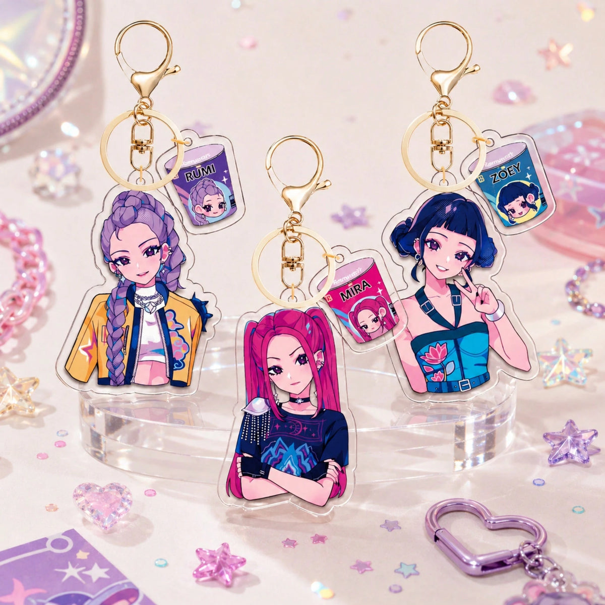MINISO Demon Hunter Girl Group IP Acrylic Keychain Creative Character Charm Back To School Backpack Pendant Durable Aesthetic Kawaii Accessory For Daily Decor