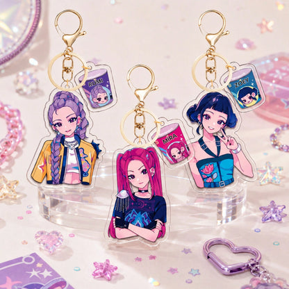 MINISO Demon Hunter Girl Group IP Acrylic Keychain Creative Character Charm Back To School Backpack Pendant Durable Aesthetic Kawaii Accessory For Daily Decor