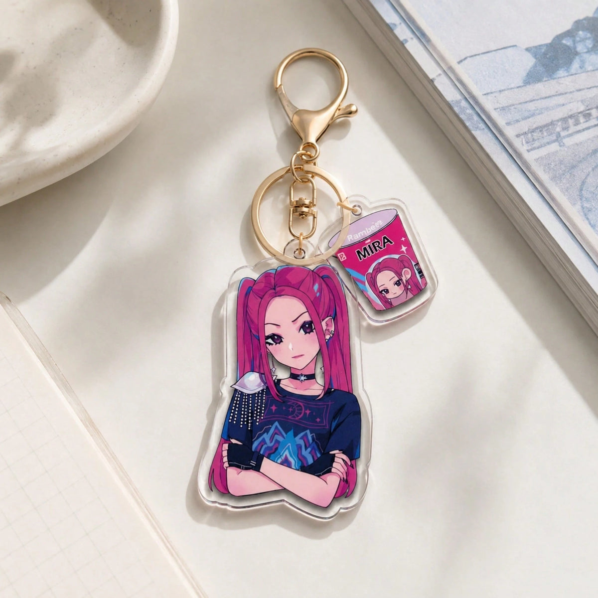 MINISO Demon Hunter Girl Group IP Acrylic Keychain Creative Character Charm Back To School Backpack Pendant Durable Aesthetic Kawaii Accessory For Daily Decor