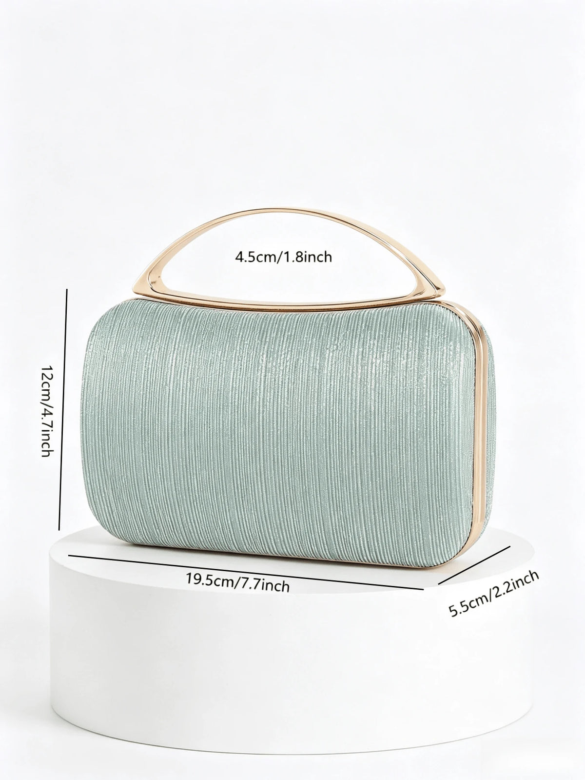 Mint Green Striped Material Evening Clutch, Luxury Gold Metal Top Handle Handbag, Suitable For Party/Wedding/Prom/Banquet