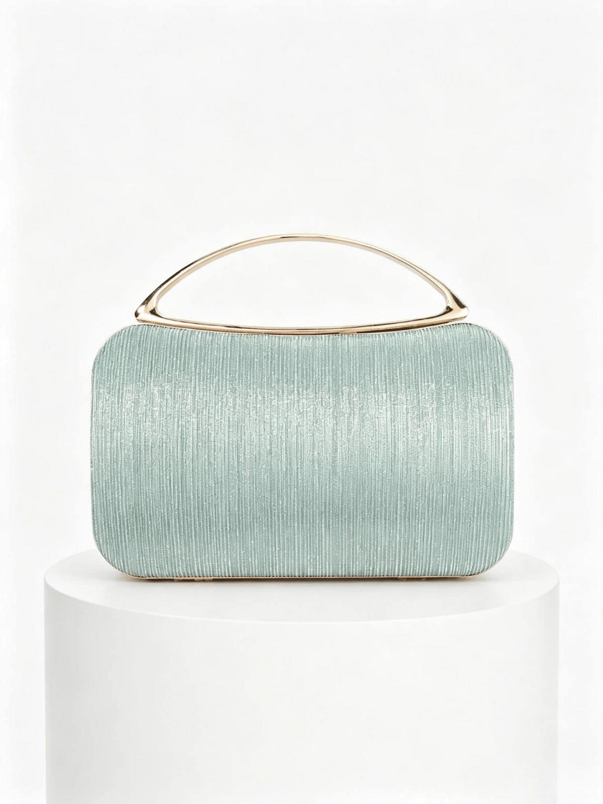 Mint Green Striped Material Evening Clutch, Luxury Gold Metal Top Handle Handbag, Suitable For Party/Wedding/Prom/Banquet