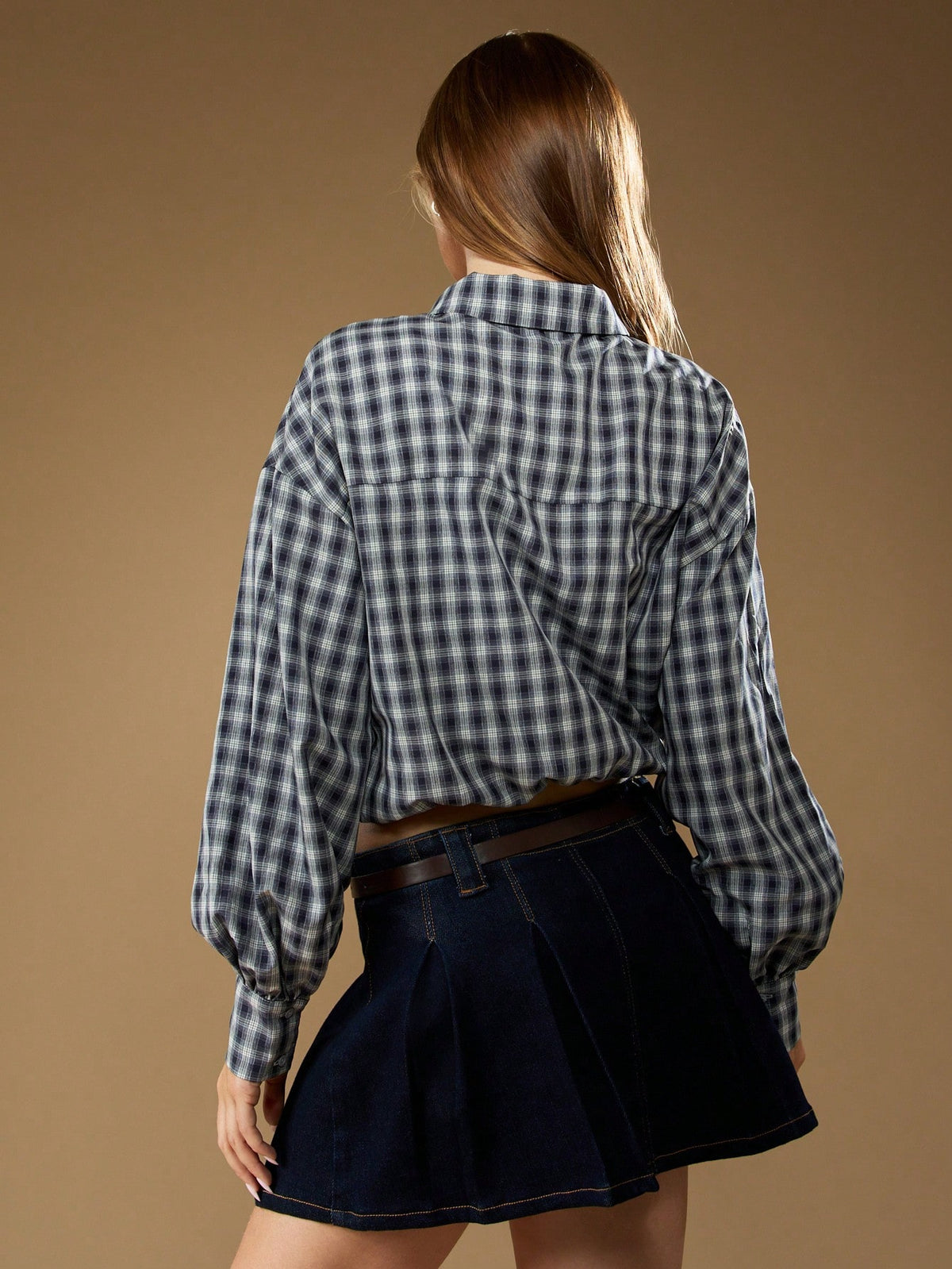 MISSGUIDED Plaid Collared Long Sleeve Button Down Shirt With Zip Up Front Casual Fall Winter Blouse