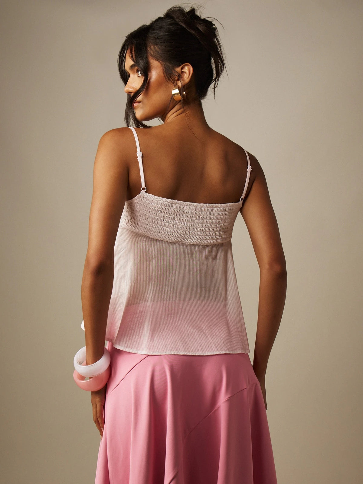 MISSGUIDED Sheer Striped Frill Ruffle Trim Cami Top With Smocked Back Adjustable Spaghetti Straps Summer Vacation