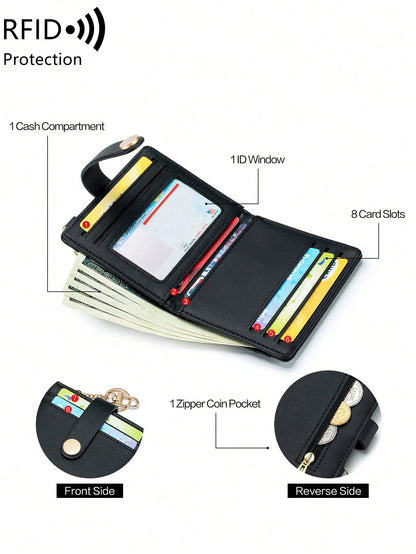 MIYIN Women's Super Thin Wallet, RFID Blocking Bifold Credit Card Holder With Zipper Coin Pouch, ID Window And Key Ring, Fashionable And Lightweight, Suitable For Daily Use, Can Hold ID Cards, Cards
