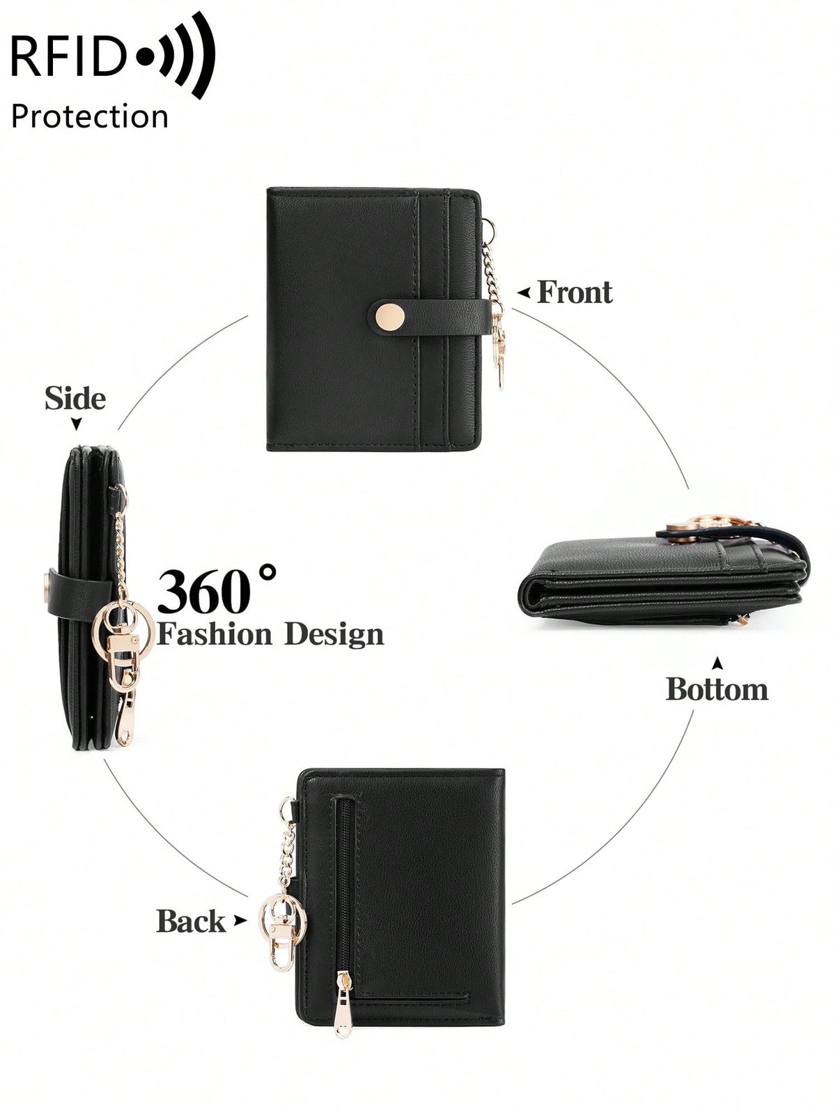 MIYIN Women's Super Thin Wallet, RFID Blocking Bifold Credit Card Holder With Zipper Coin Pouch, ID Window And Key Ring, Fashionable And Lightweight, Suitable For Daily Use, Can Hold ID Cards, Cards