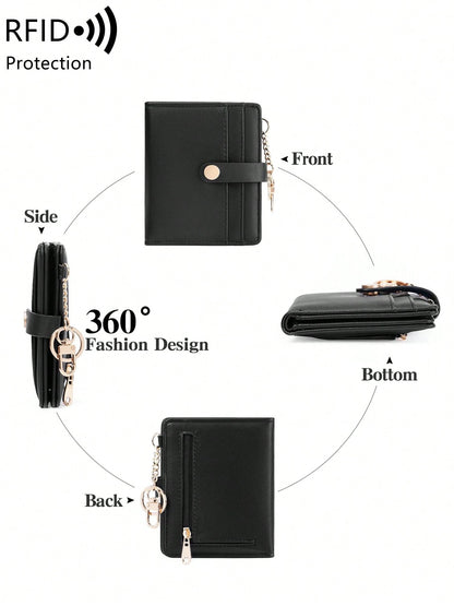 MIYIN Women's Super Thin Wallet, RFID Blocking Bifold Credit Card Holder With Zipper Coin Pouch, ID Window And Key Ring, Fashionable And Lightweight, Suitable For Daily Use, Can Hold ID Cards, Cards