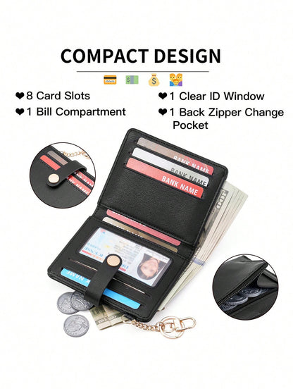 MIYIN Women's Super Thin Wallet, RFID Blocking Bifold Credit Card Holder With Zipper Coin Pouch, ID Window And Key Ring, Fashionable And Lightweight, Suitable For Daily Use, Can Hold ID Cards, Cards