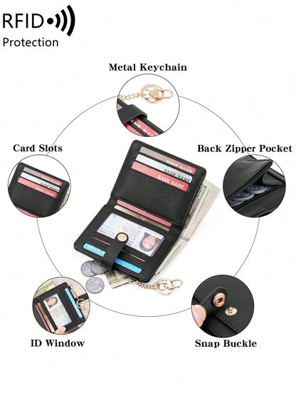 MIYIN Women's Super Thin Wallet, RFID Blocking Bifold Credit Card Holder With Zipper Coin Pouch, ID Window And Key Ring, Fashionable And Lightweight, Suitable For Daily Use, Can Hold ID Cards, Cards