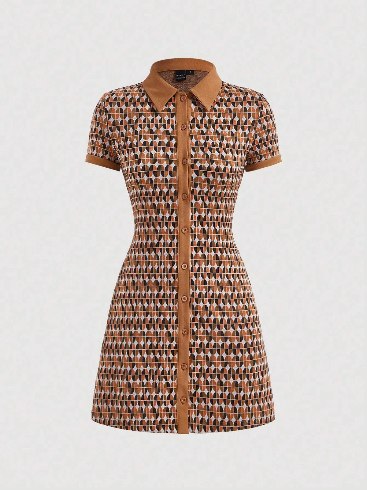 MOD Allover Print Center Front Button Up Placket Lapel Dress