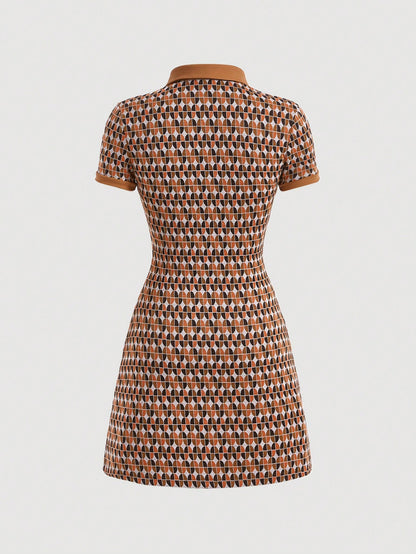 MOD Allover Print Center Front Button Up Placket Lapel Dress
