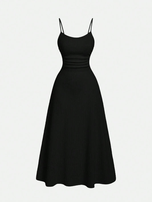 MOD Black Minimalist Versatile Spaghetti Strap Dress For Women