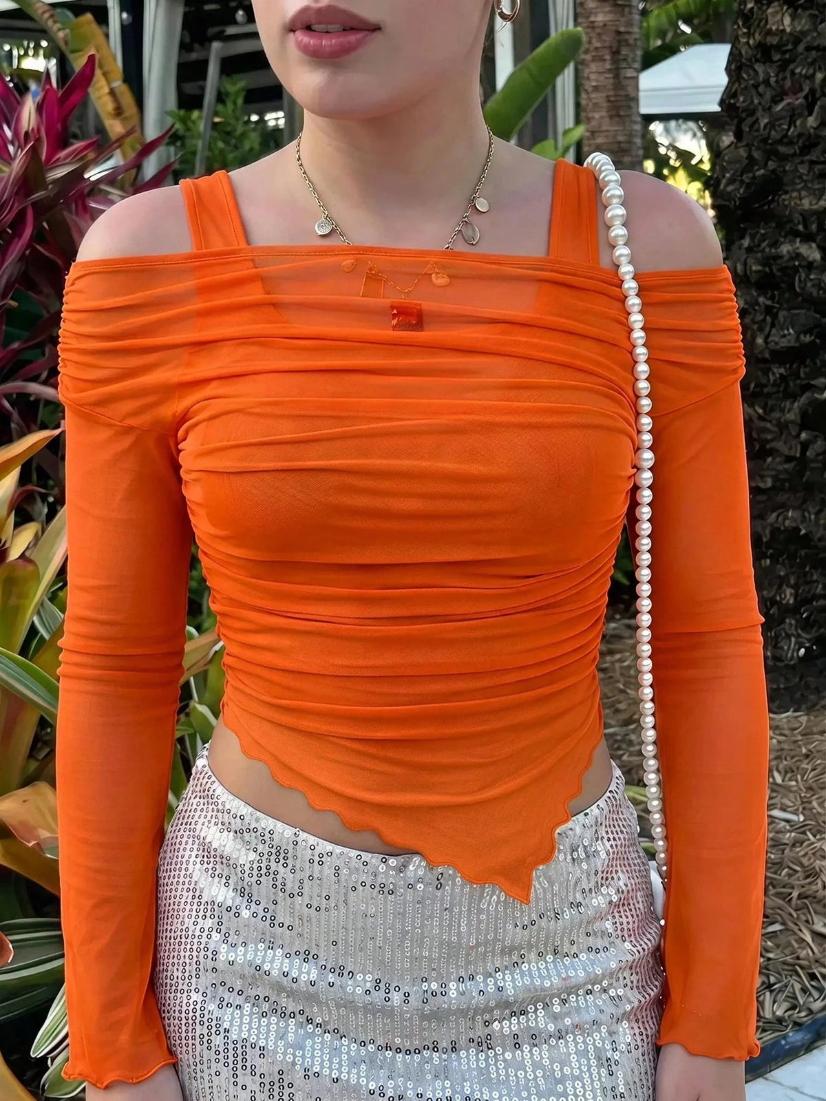 MOD Burnt Orange Plus Size Asymmetric Hem Flared Sleeve T-Shirt,Autumn Classy Night Out Club,Punk Korean Style,Vintage Goth Streetwear Women Basic Tops