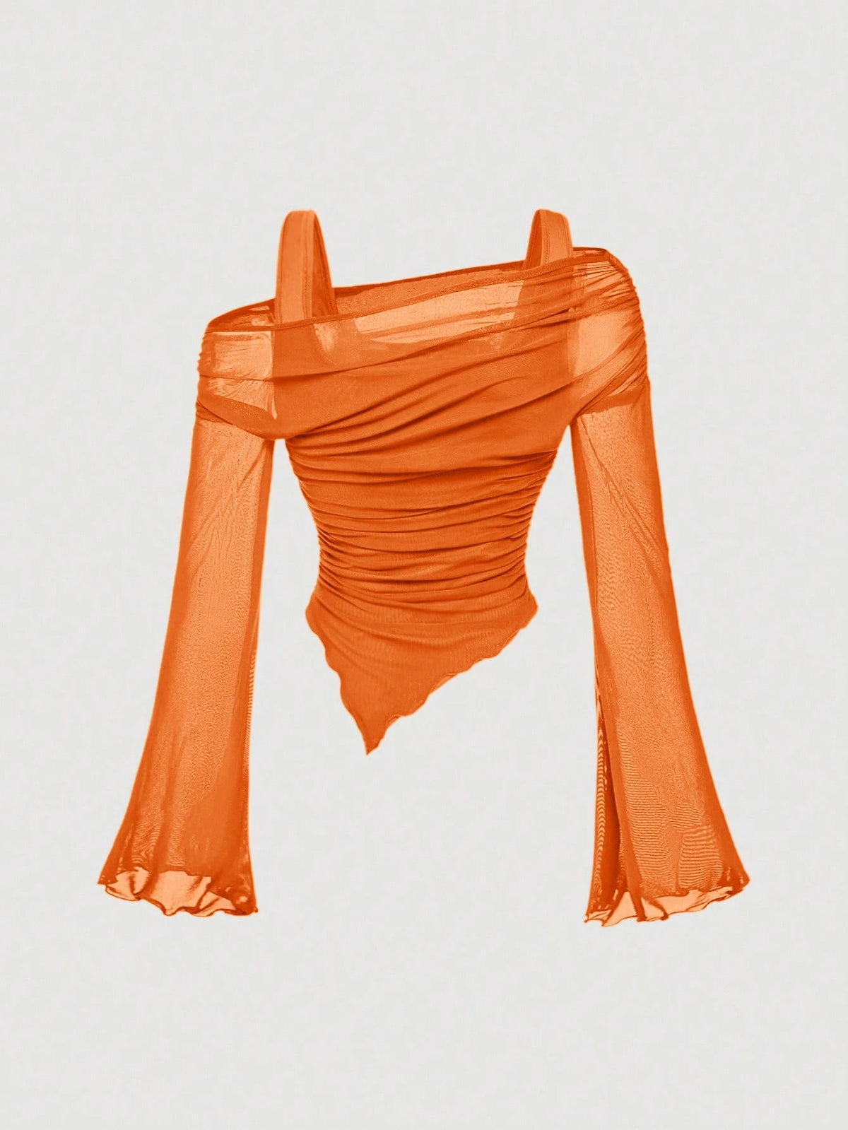 MOD Burnt Orange Plus Size Asymmetric Hem Flared Sleeve T-Shirt,Autumn Classy Night Out Club,Punk Korean Style,Vintage Goth Streetwear Women Basic Tops