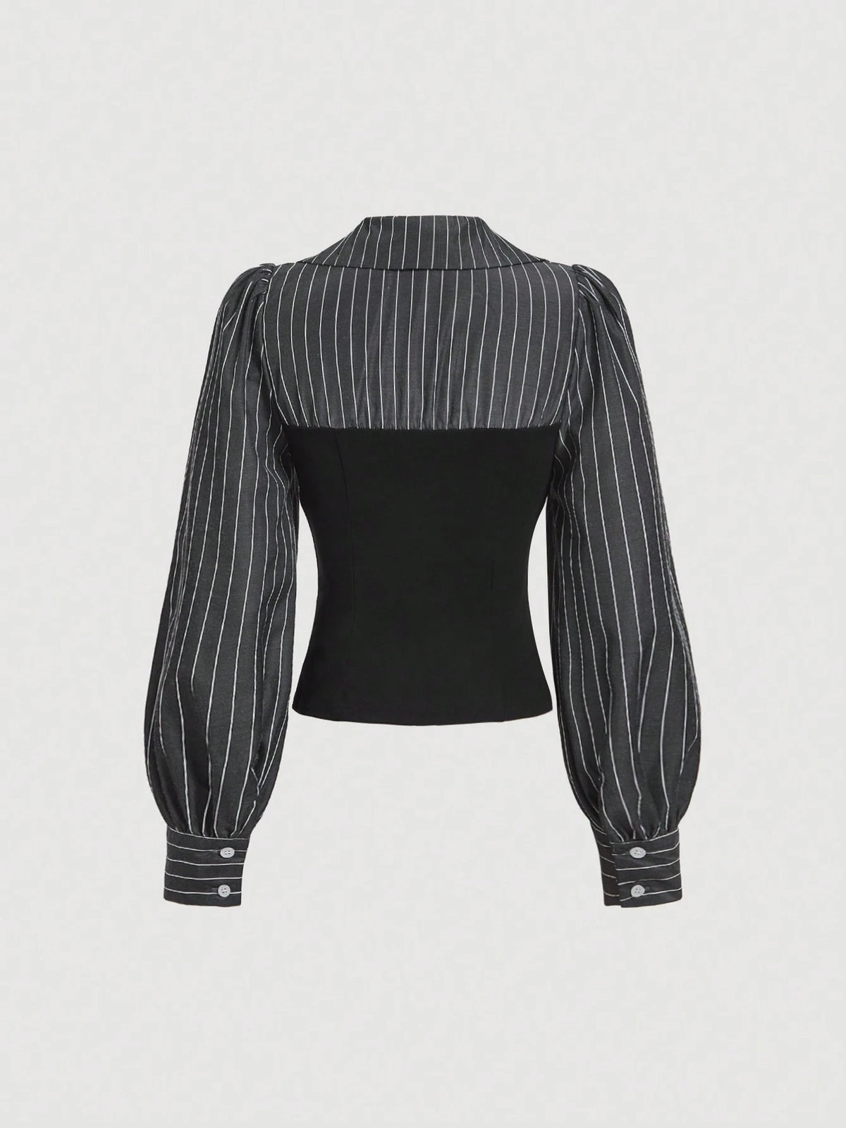 MOD Elegant Striped Patchwork Cinched Waist Split Hem Blouse, Autumn.Back To School.Campus