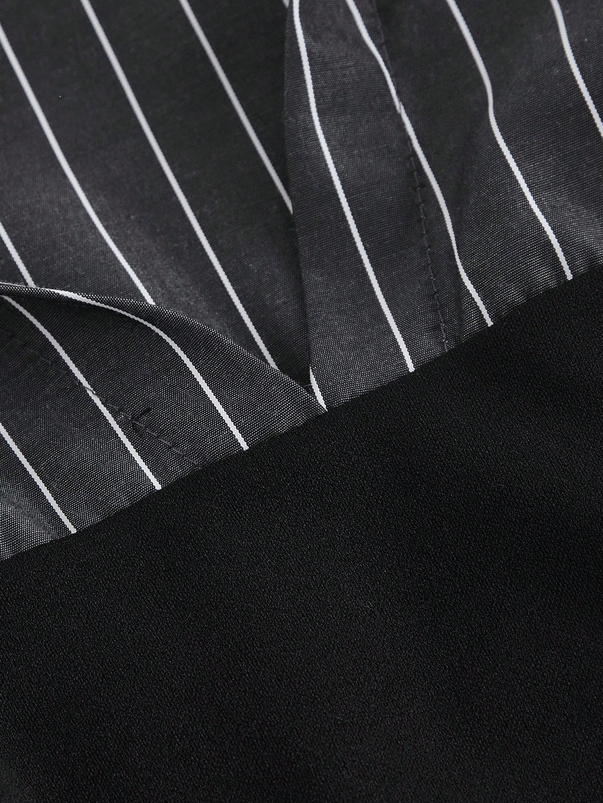 MOD Elegant Striped Patchwork Cinched Waist Split Hem Blouse, Autumn.Back To School.Campus