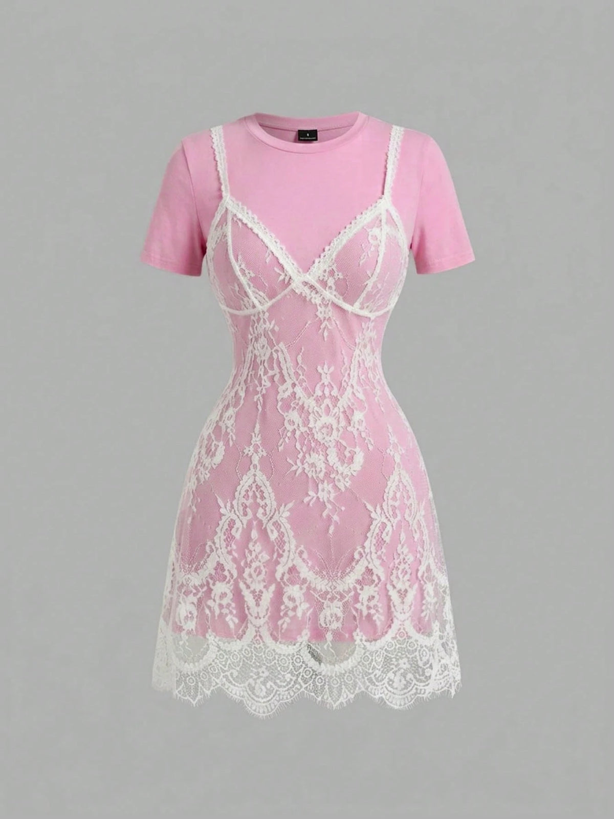 MOD Fashionable Lace 2 In 1 Black & White Mini Dress,Summer Dresses For Women