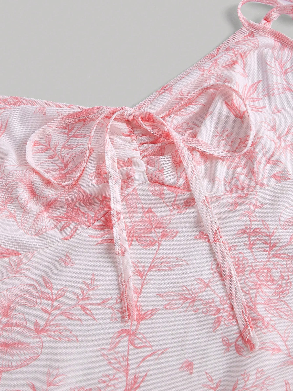 MOD Floral Print Drawstring Front Cami Net Pink Mini Dress