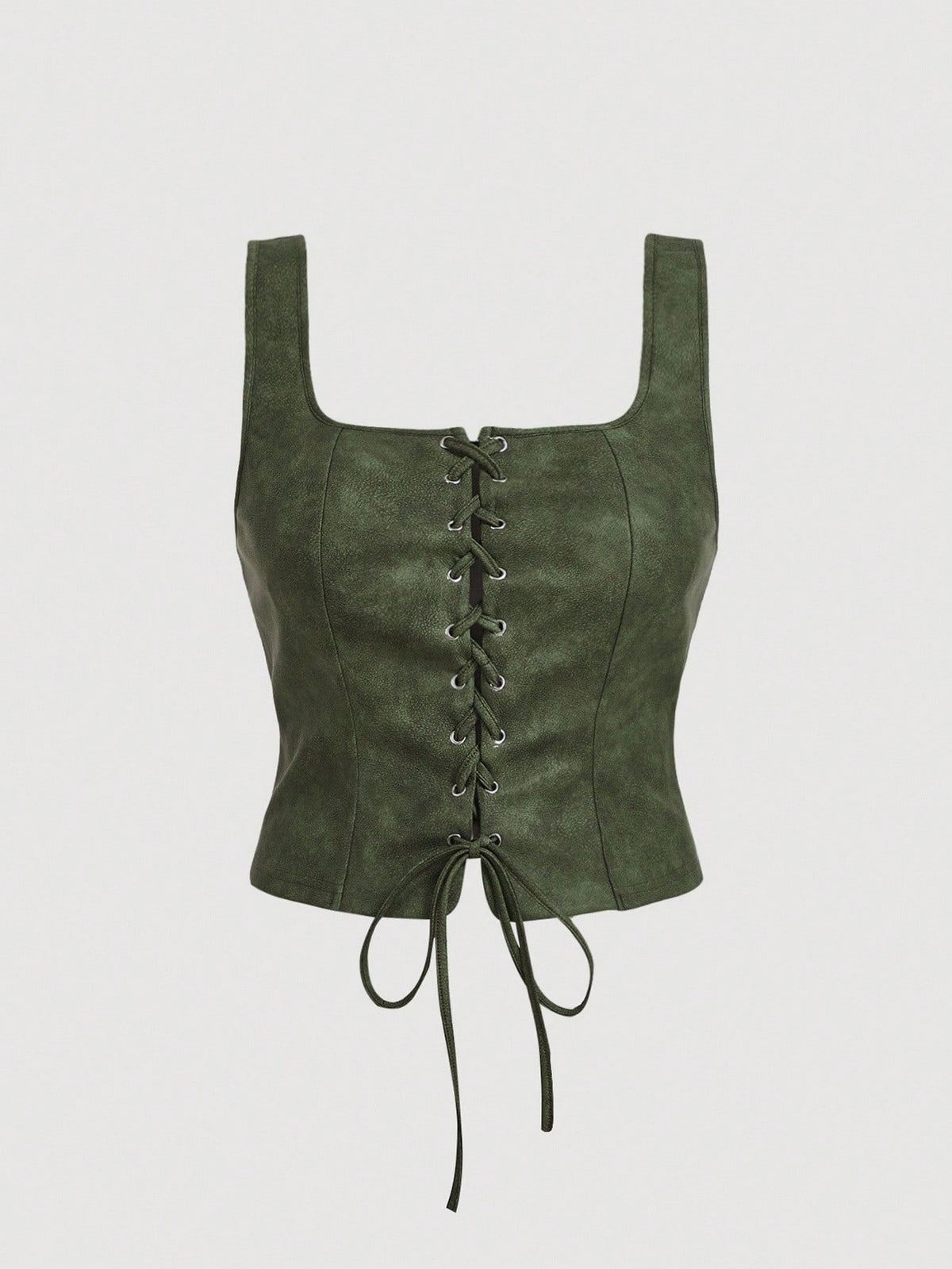 MOD Plus Size Army Green Grommets Lace-Up Retro Tank Top Plus Size Tops