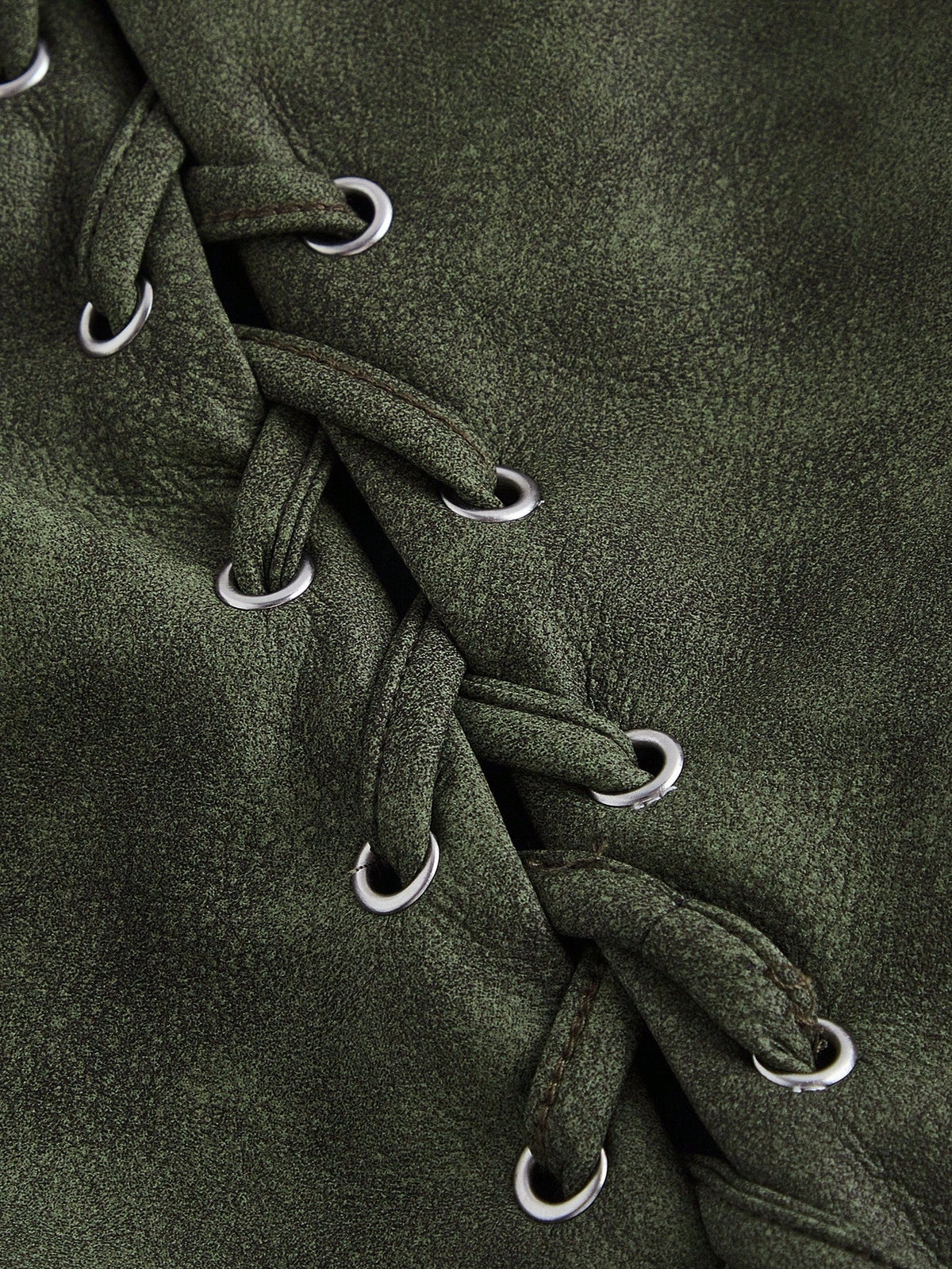 MOD Plus Size Army Green Grommets Lace-Up Retro Tank Top Plus Size Tops