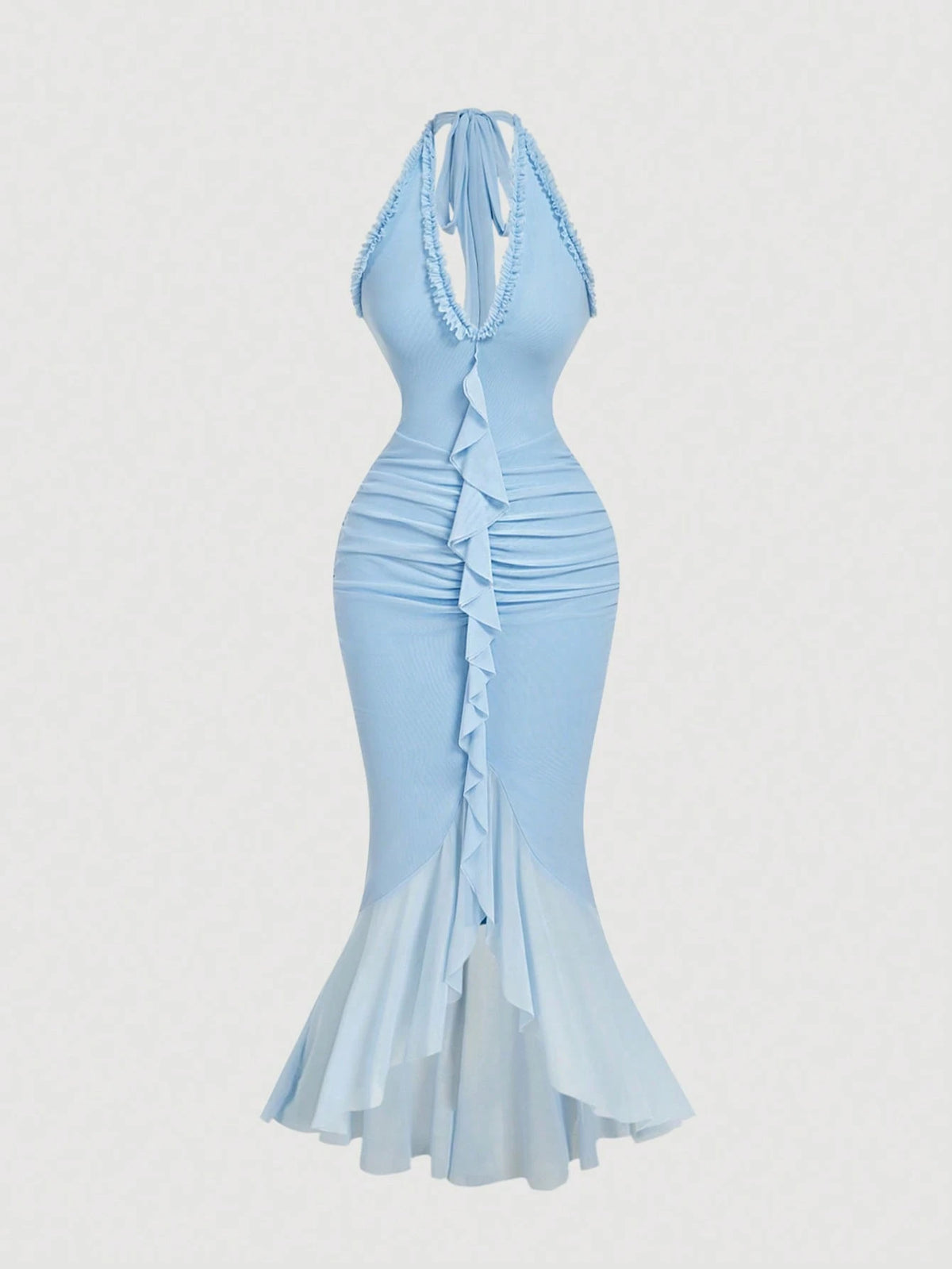 MOD Ruffle Trim Cinched Waist Bow Tie Mesh Overlay Dress,Summer Dresses For Women,Dresses For Women Summer