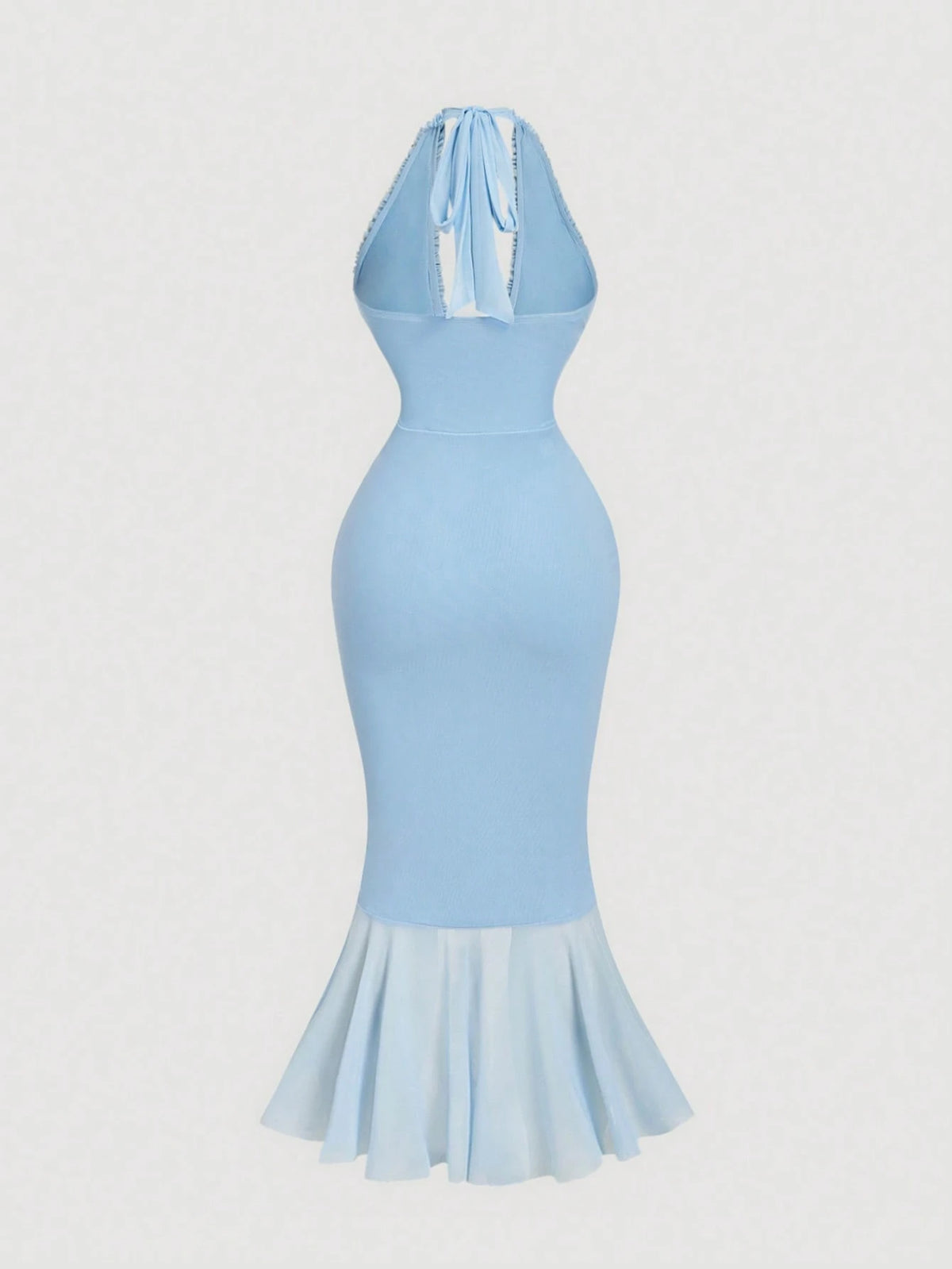 MOD Ruffle Trim Cinched Waist Bow Tie Mesh Overlay Dress,Summer Dresses For Women,Dresses For Women Summer