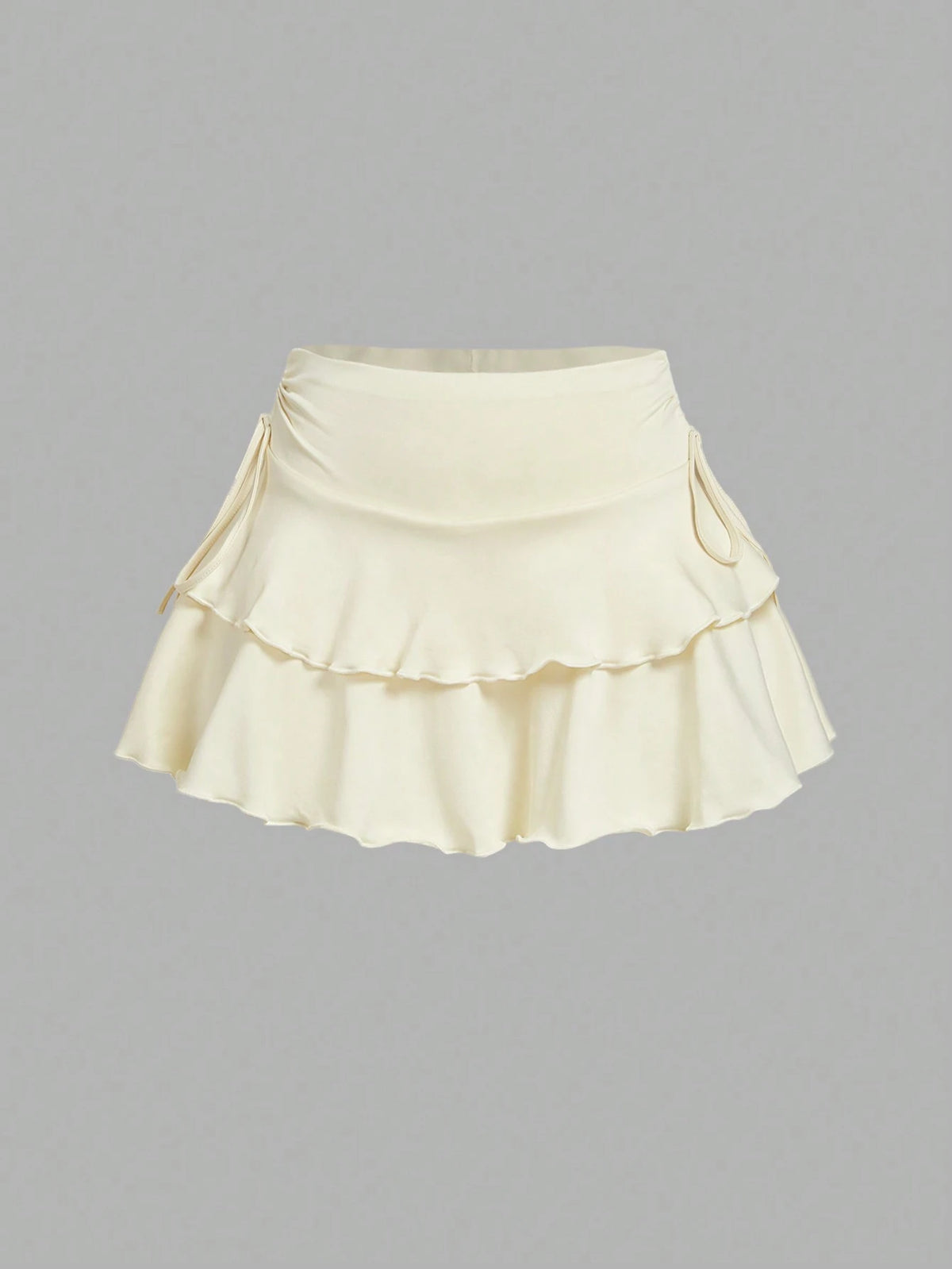 MOD Solid Color Drawstring Waist Tiered Casual Sexy Skirt Vacation Burgundy Red Autumn
