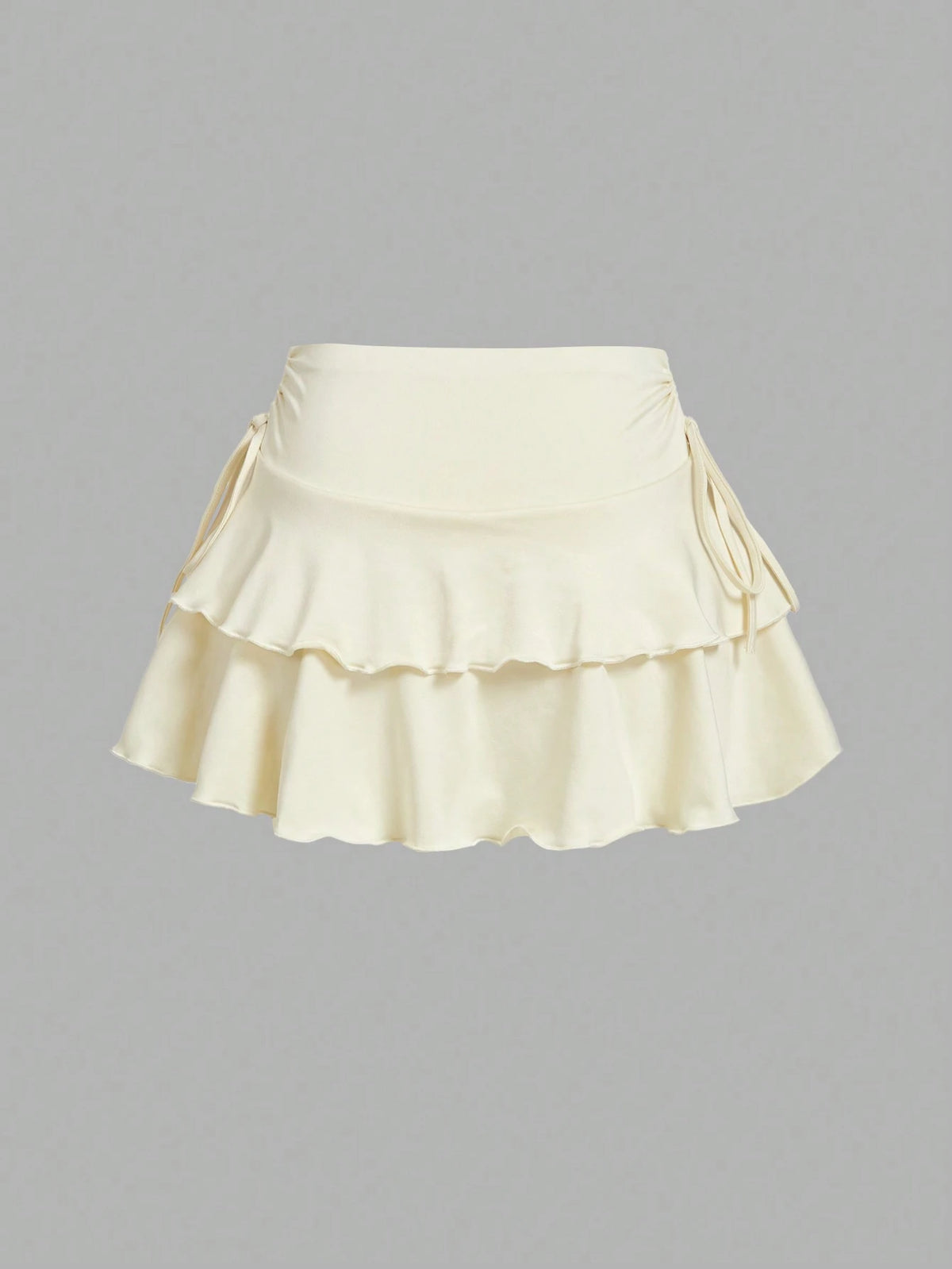 MOD Solid Color Drawstring Waist Tiered Casual Sexy Skirt Vacation Burgundy Red Autumn