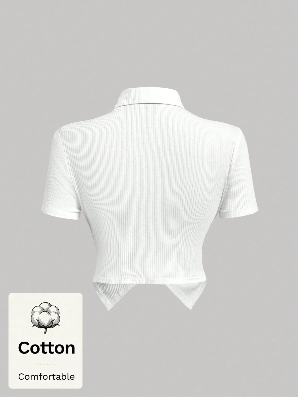 MOD Woman Cotton Ribbed Solid Collared Short Sleeve Crop White Preppy Streetwear Y2k Basic Casual Top Daily Wear Back To School Spring Summer Golf