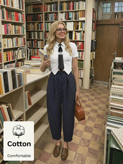 MOD Woman Cotton Ribbed Solid Collared Short Sleeve Crop White Preppy Streetwear Y2k Basic Casual Top Daily Wear Back To School Spring Summer Golf