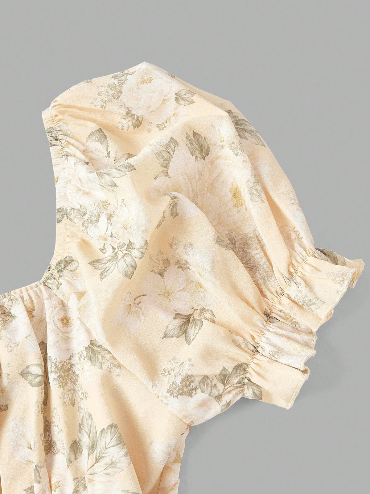 MOD Women's Floral Print Square Neck Ruched Bust Short Sleeve Mid-Length Dress,Elegant Casual Flowy Whimsical Fairycore Midi Summer A-Line Party