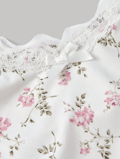 MOD Women's Lace Patchwork Bow Decor Casual Versatile Daily Wear Top,Summer Top
