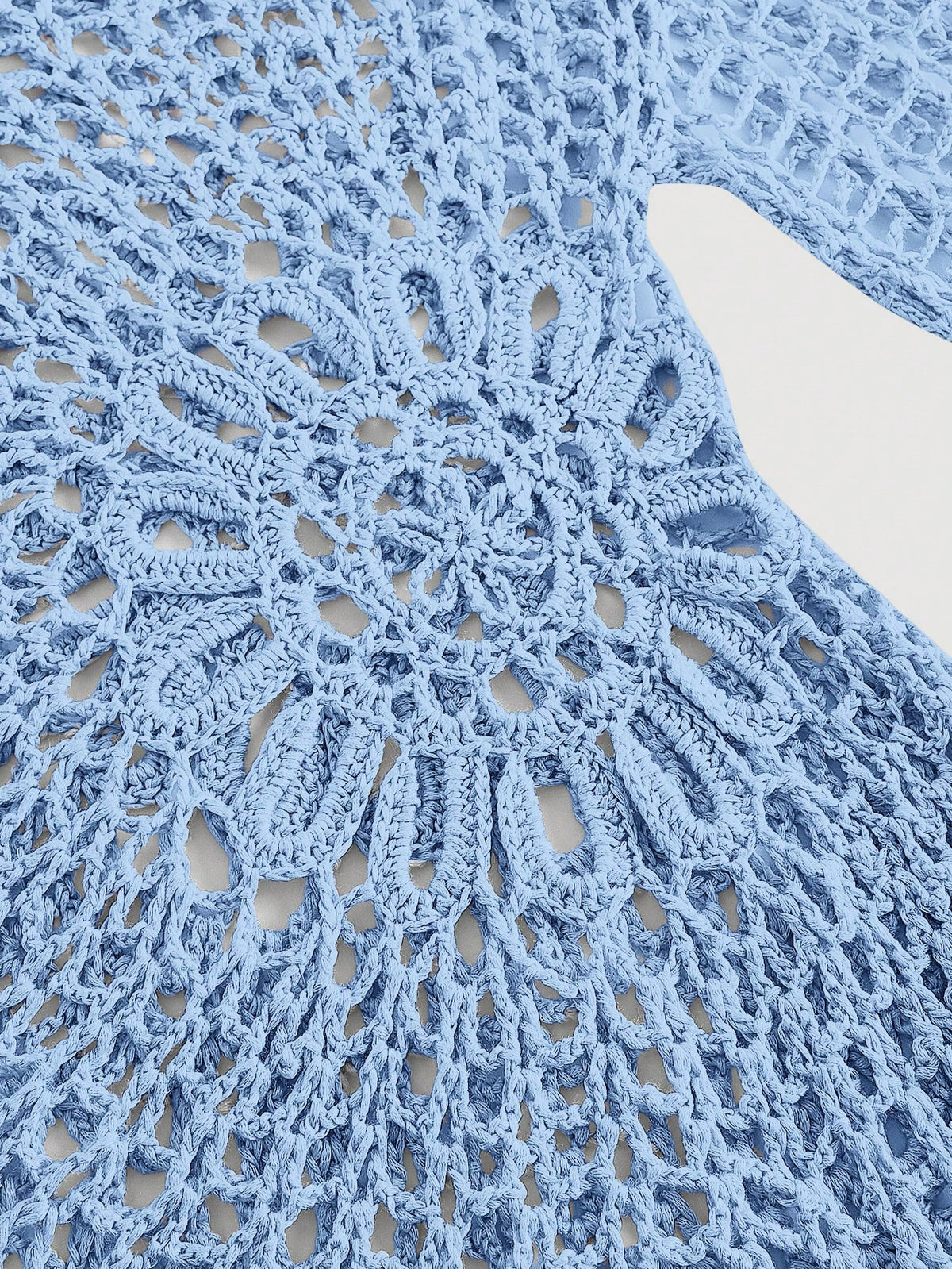 MOD Women's Solid Color Crochet Sheer Asymmetric-Neck Beach Vacation Cover-Up Top Aqua Blue Summer Boho Tropical
