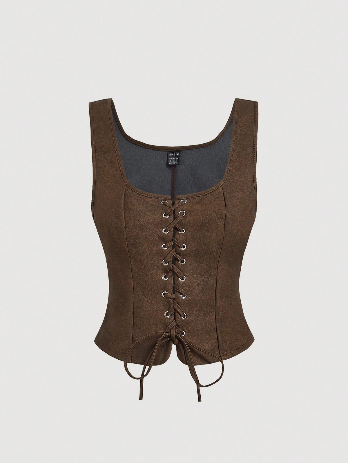 MOD Women's Vintage Coffee Brown Eyelet Lace-Up Camisole Top,Autumn Faux Leather Corset Tank Top For Date,Wedding,Festival,Party,Renaissance,Slim Fit