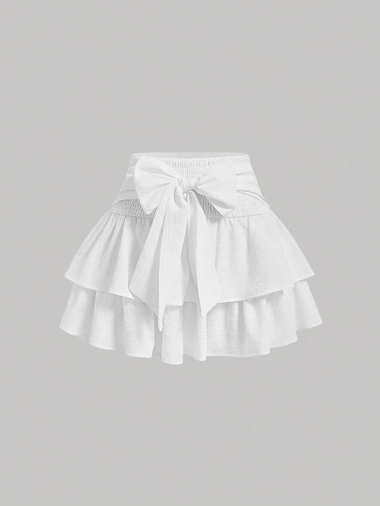 MOD Women White Tied Butterflies Multilayered Cake Hem Summer Skirt