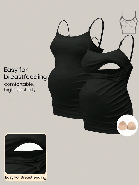 Modmama Pregnant Women Tank Top With Built-In Shelf Bra, Nursing Clothing, White