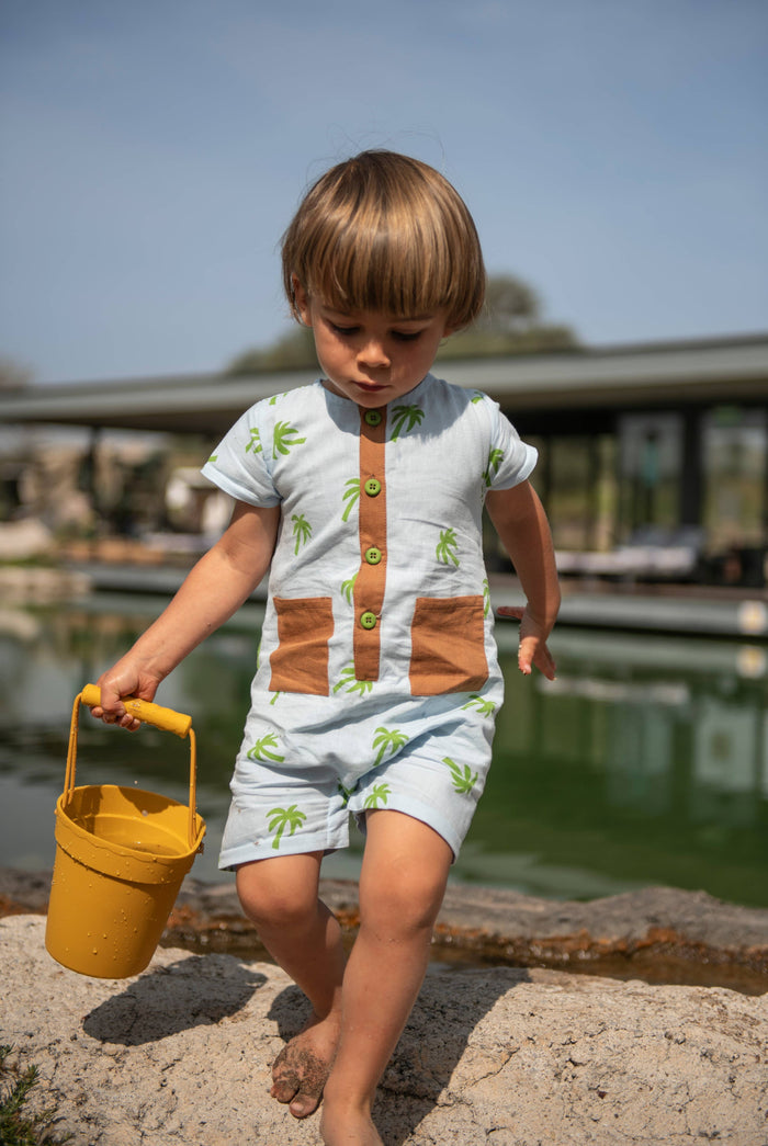 Mon Coeur - Linen Palm Tree Pocket Baby Romper