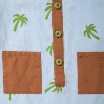Mon Coeur - Linen Palm Tree Pocket Baby Romper