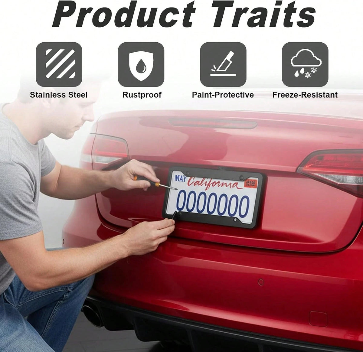 MTABCTY 2 Pack Black License Plate Frames- Heavy Duty Stainless Steel Car License Plate Frame With 4 Holes, Rattle Proof Rustproof With Mounting Screws &Amp; Caps For Front Rear Cars