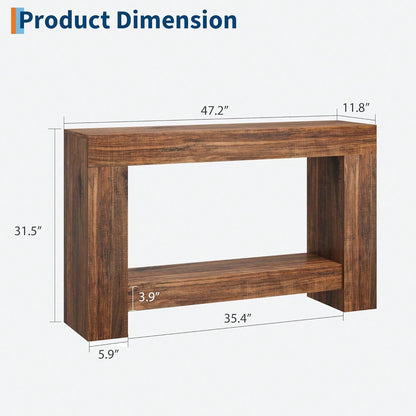mteryoing 47.24 Inches Long Console Table For Entryway, 2-Tier Large Sofa Table With Storage, Wood Farmhouse Console Table For Living Room, Wooden Entrance Entry Table For Entryway