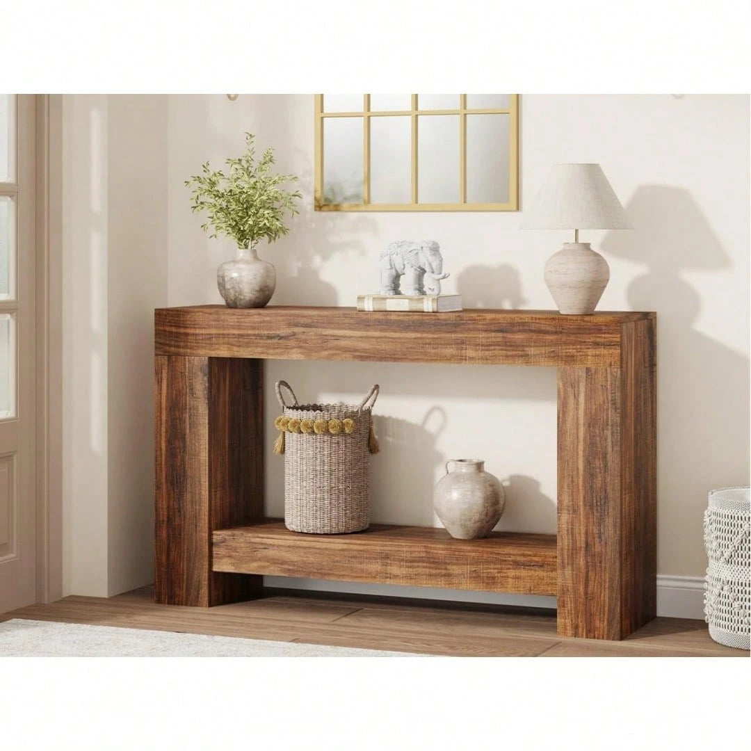 mteryoing 47.24 Inches Long Console Table For Entryway, 2-Tier Large Sofa Table With Storage, Wood Farmhouse Console Table For Living Room, Wooden Entrance Entry Table For Entryway