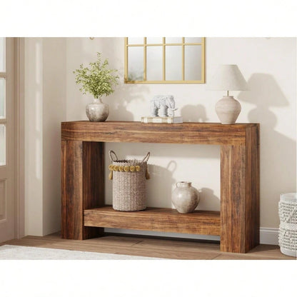 mteryoing 47.24 Inches Long Console Table For Entryway, 2-Tier Large Sofa Table With Storage, Wood Farmhouse Console Table For Living Room, Wooden Entrance Entry Table For Entryway
