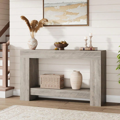 mteryoing 47.24 Inches Long Console Table For Entryway, 2-Tier Large Sofa Table With Storage, Wood Farmhouse Console Table For Living Room, Wooden Entrance Entry Table For Entryway