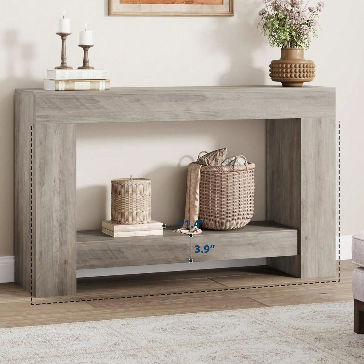 mteryoing 47.24 Inches Long Console Table For Entryway, 2-Tier Large Sofa Table With Storage, Wood Farmhouse Console Table For Living Room, Wooden Entrance Entry Table For Entryway