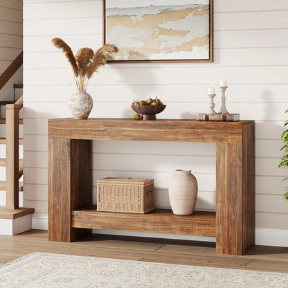 mteryoing 47.24 Inches Long Console Table For Entryway, 2-Tier Large Sofa Table With Storage, Wood Farmhouse Console Table For Living Room, Wooden Entrance Entry Table For Entryway