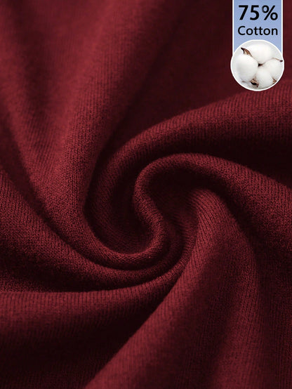 Muchica Wine Red Cotton Knit Wide Leg Casual Sweatpants For Women