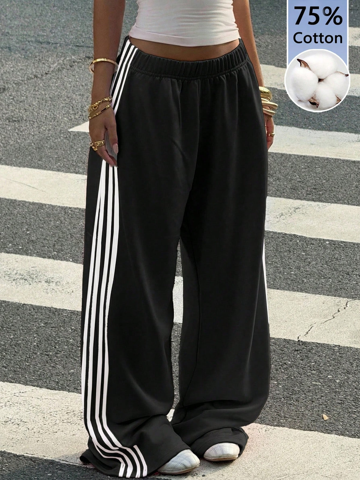 Muchica Wine Red Cotton Knit Wide Leg Casual Sweatpants For Women