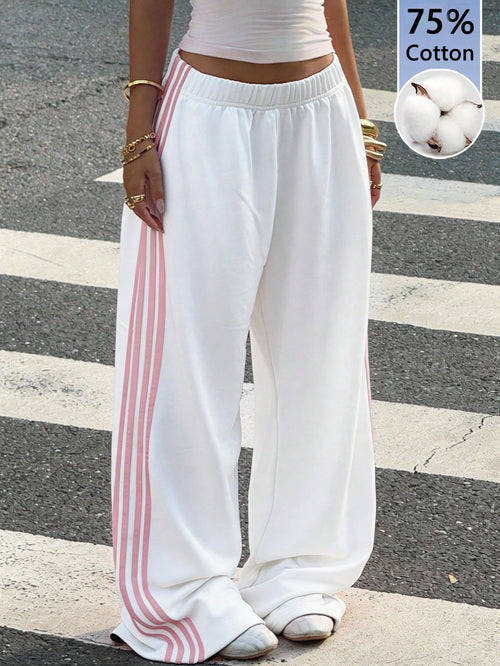 Muchica Women's Casual Cotton Knit Wide Leg Sweatpants